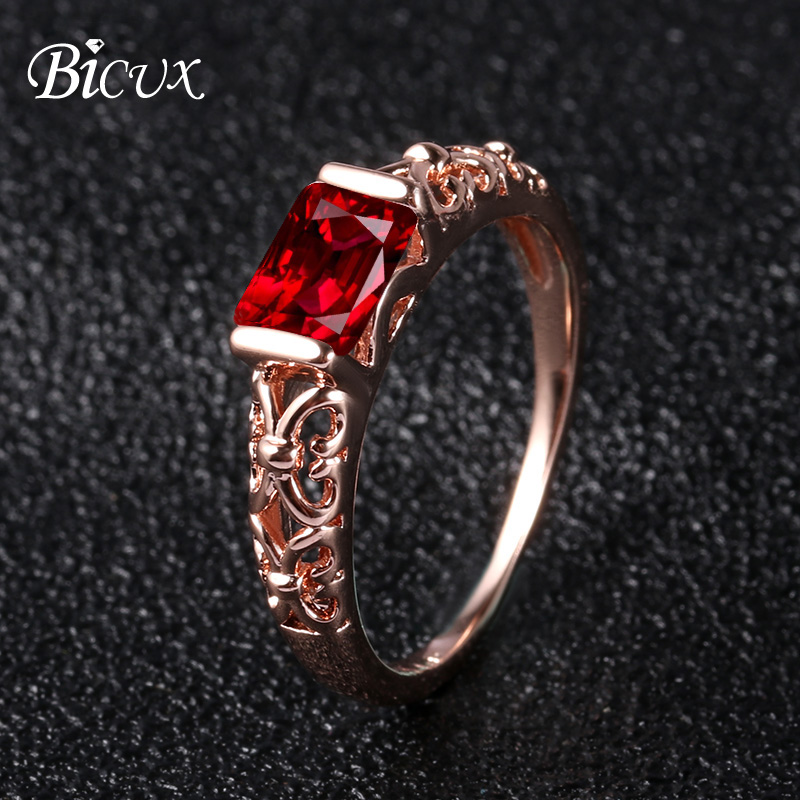 Bicux Leuke Rose Goud Zilver Grote Rood Wit Crystal Ringen Voor Vrouwen Engagement Wedding Zirconia Vrouwen Ring Sieraden