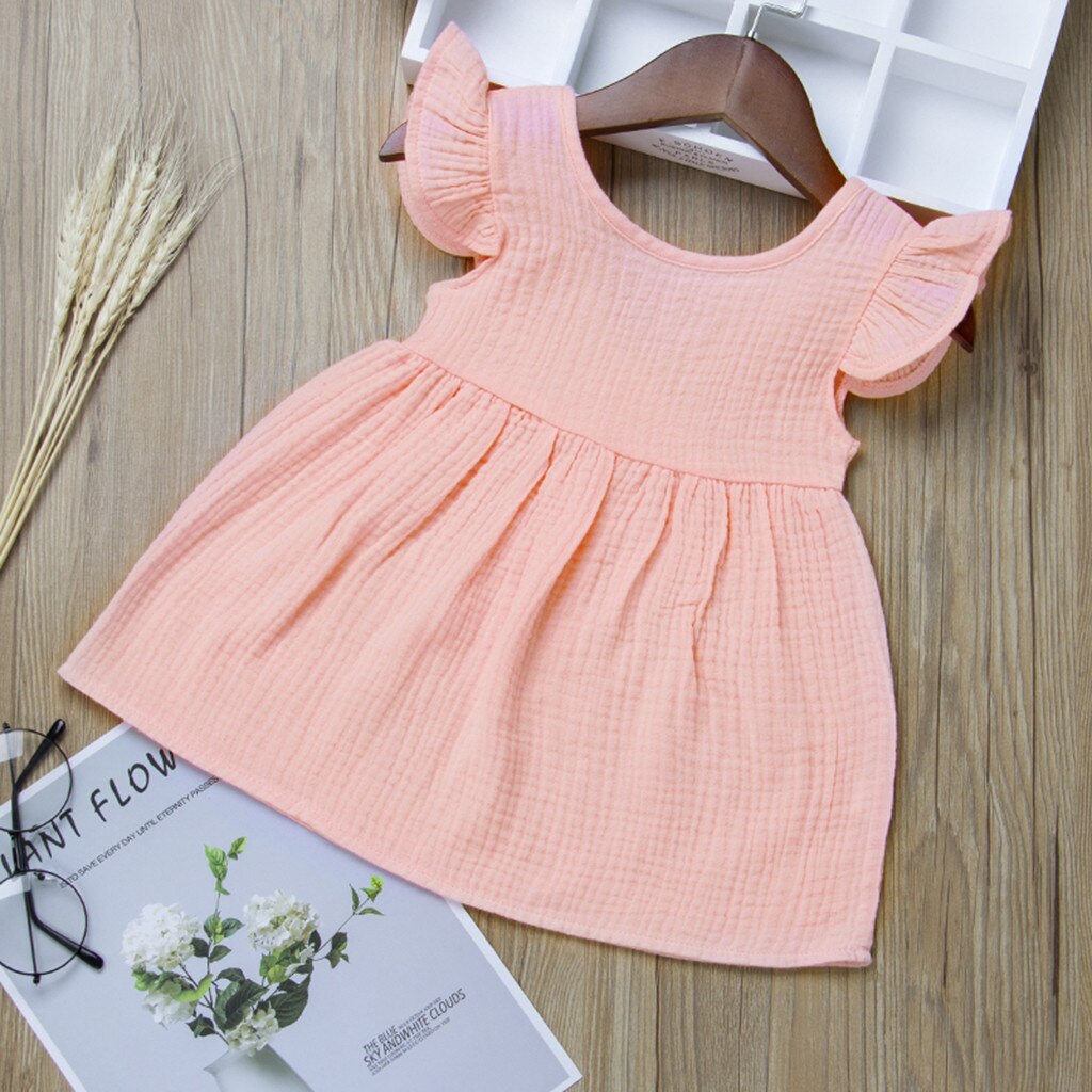 Summer Baby Girls dress Fly Sleeve Solid Kids Dresses For Girls clothes Flying sleeve Princess Dresses Vestidos Robe Fille