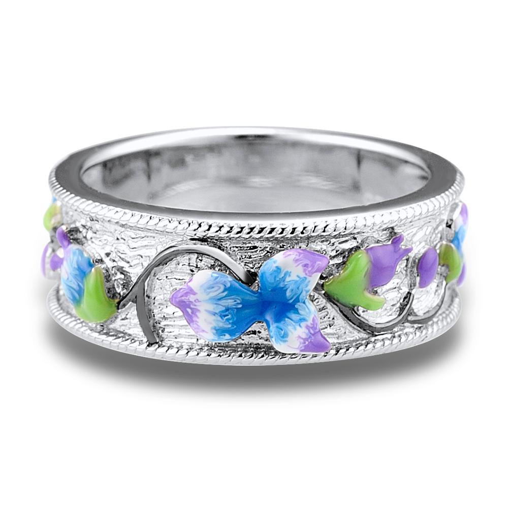 SANTUZZA Silber Ring Für Frauen 925 Sterling Silber Zarte Blume Weiß Zirkonia Partei Schmuck handgefertigt Emaille