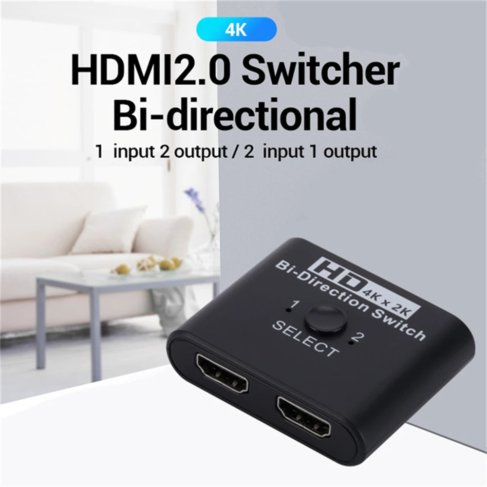 Bi-Direction Switch 8K 60Hz HDMI Splitter 1x2 HDMI Switch 1 in 2 out Video Distributor Splitter HD 1080P Dual Display for Laptop