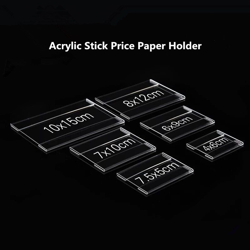 10 stuks 5*7.5cm winkel toonbankstandaards platte stok stijl mini doorzichtige plastic bureaubord prijskaartje display houder decoraties