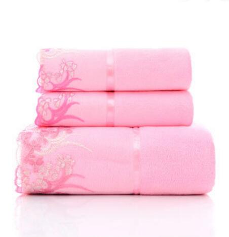 3 Stuk Katoenen Handdoek Sets Geometrische Geborduurde Handdoek Badhanddoeken Zachte Luxe Handdoek Super Thuis Textiel: Pink