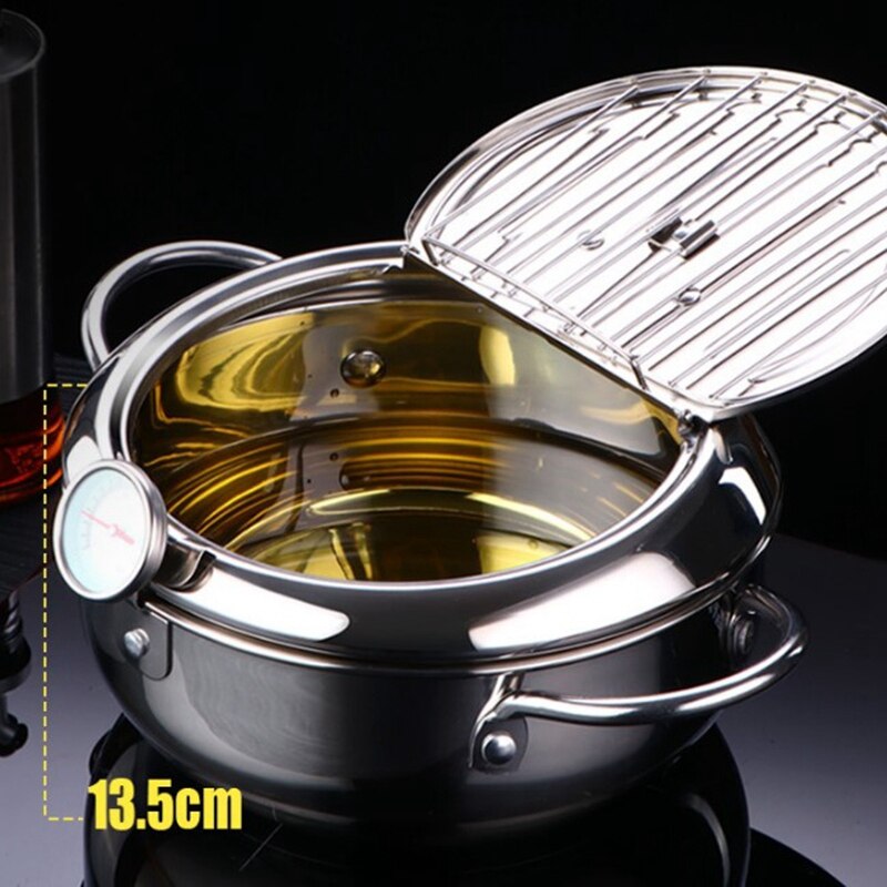 Olla para freír con termómetro Tempura Control de temperatura para freír pollo frito herramientas de cocina