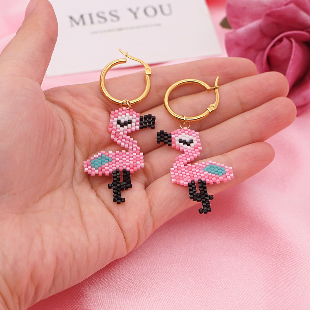 Go2boho Miyuki Beaded Earrings Pink Flamingo Hanging Earrings for Women Jewelry Femme Eardrop Accessorie Pendientes