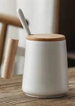 Taza sencilla de cerámica nórdica para el hogar, vaso de agua para café, práctico con tapa: 4