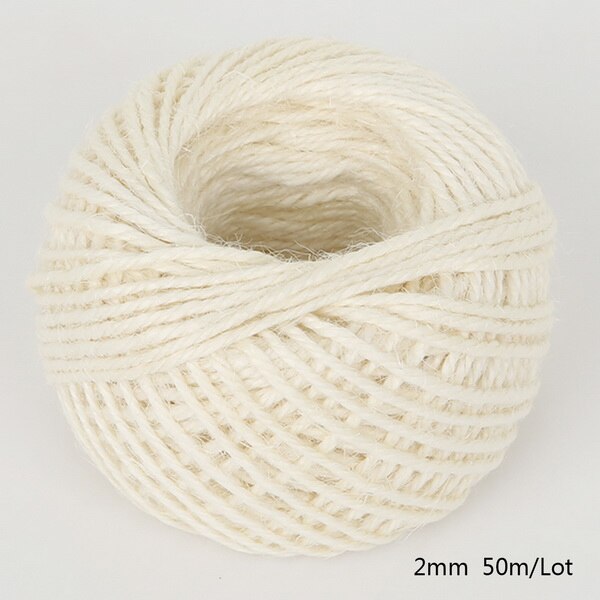 50Meters Multi Colors Natural Burlap Hessian Jute Twine Cord Hemp Rope String 2mm Box String Cord Wedding Tags Decoration: Ivory