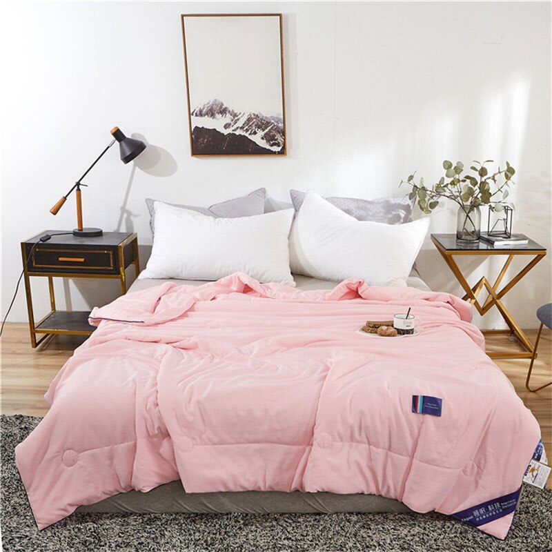 Effen Zijde Gewatteerde Deken Zomer Dunne Sybean Fiber Quilt Dekbed Huidvriendelijke Sprei Beddengoed Bed Cover Grijs Paars Blauw