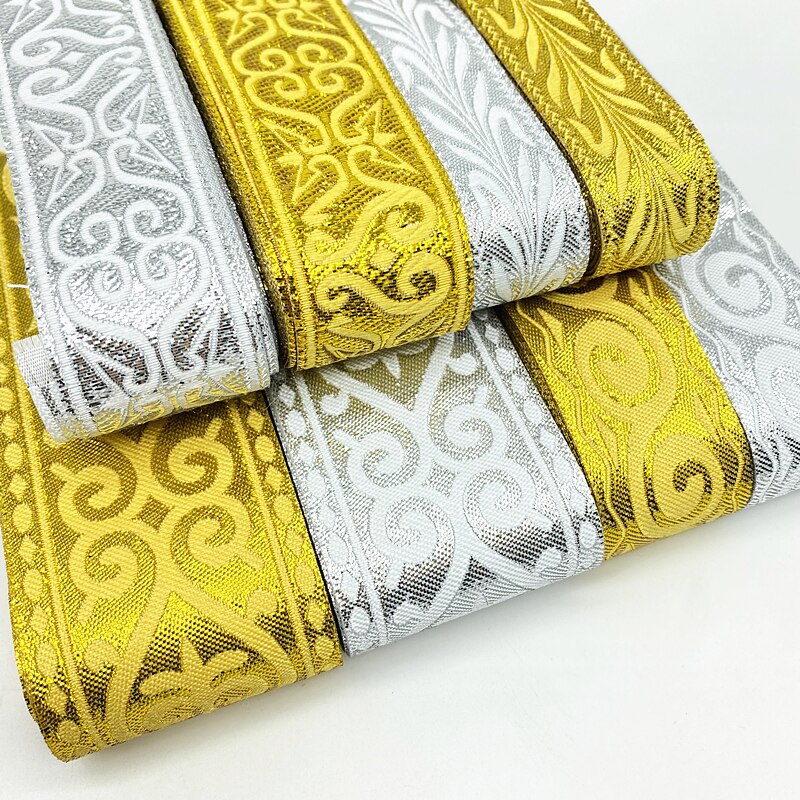 Cinta de encaje bordado étnico Vintage dorado y plateado de 7 yardas, adorno bohemio, accesorios para bolsas de ropa DIY, tela bordada