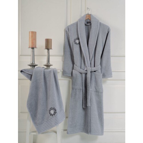 Male robe set 2 piece 100 organic cotton embroideried water absorbency high embroidered male bathrobe set modern