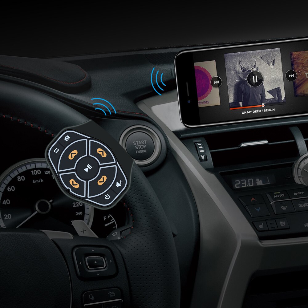 Mando a distancia inalámbrico para coche, receptor Bluetooth, volante, manos libres, botón multicolor para teléfono, navegación GPS