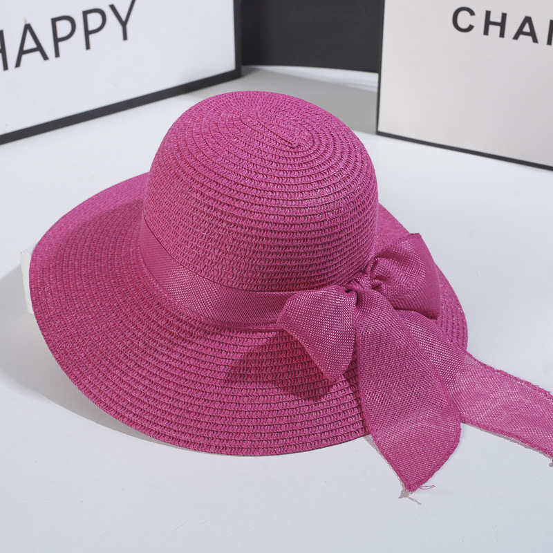 Beach Hat Japanese Everything Hairy Edge Straw Hats Female Summer Flat Top Outing Sun Hats Small Fresh Bow Sun Shade Beach Hat: Red