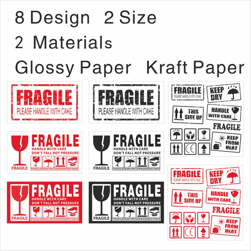 500pcs/lot Fragile Warning Glossy Label Kraft Sticker 9x5cm Fragile Handle Care Keep Dry Black Red Colors