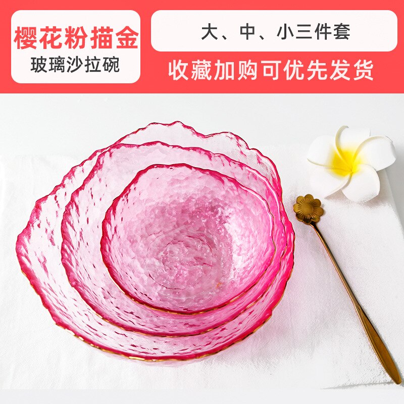 Glazen Slakom Fruitschaal Huishouden Woonkamer Thee Tafel Netto Rood Wastafel Snack Kleur Drie Delige Set: Cherry Blossom