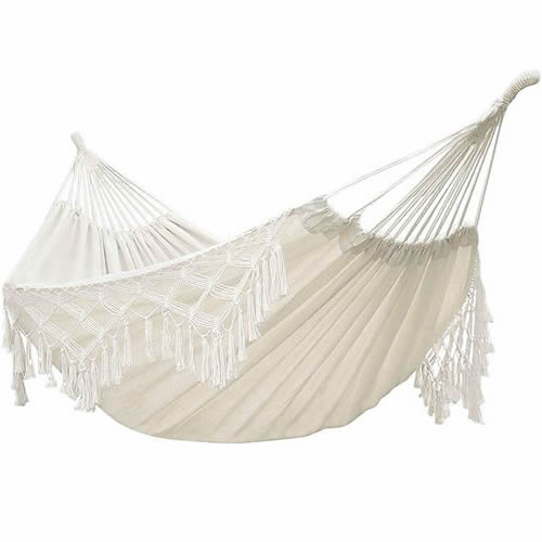 Canvas Hammock Swing Outdoor Camping Trip White Tassel Style Outdoor Furniture: 01