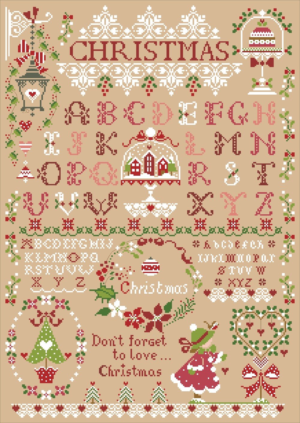 Jul flicka korsstygn kit x-mas tecknad duk broderi diy handarbete sampler dmc