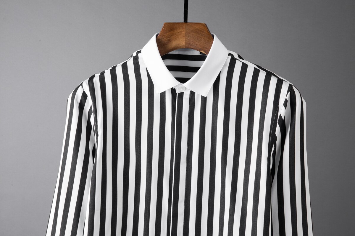 Cotton Mens Shirts Luxury Vertical Stripe Long Sleeve Casual Mens Dress Shirts Plus Size 4xl Slim Fit Party Man Shirts