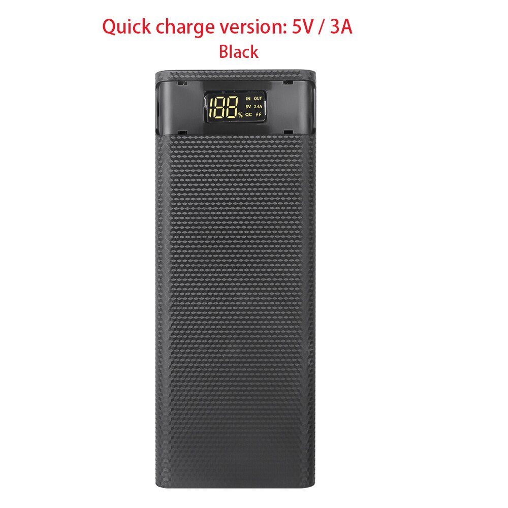 Kebidu Dual Usb Micro Usb Type C Quick Charge Power Bank Shell 5V Diy 8*18650 Case Batterij lading Opbergdoos Zonder Batterij: Black 5V 3A