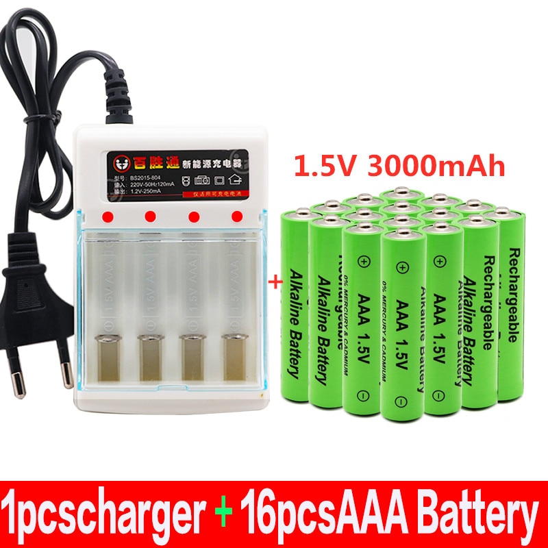 Aaa Battery3000 Mah Oplaadbare Batterij Aaa 1.5 V 3000 Mah Oplaadbare Alcalinas Drummey + 1 Pcs 4-Cell Batterij lader