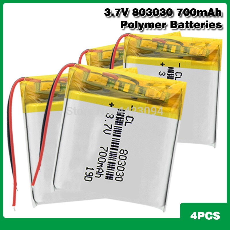 Lithium Polymer Battery - 700mAh 3.7V 803030 - for MP3, Bluetooth Speakers, Smartwatches: 4 pcs