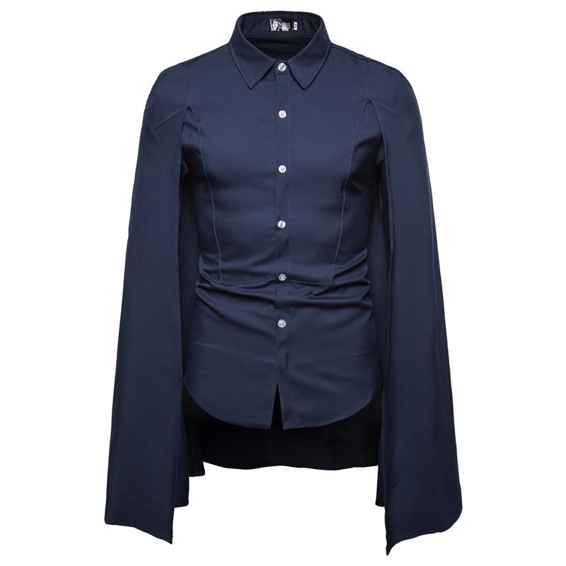 Ballkjole fast herreskjorte langermede skjorter med kappeskjorte chemise homme manche longue dansefest smokingskjorter: Marineblå kappeskjorte / Xxl