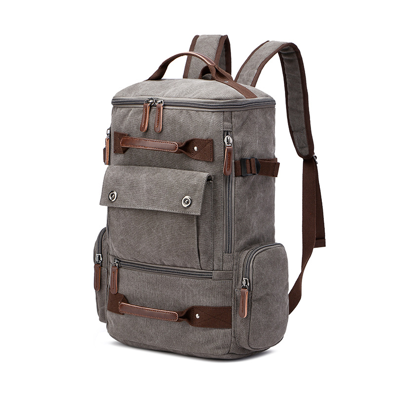 Men's Backpack Vintage Canvas Backpack School Bag Men's Travel Bags Large Capacity Backpack Laptop Backpack Bag Rucksack: GRAY