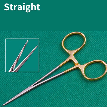 Microvascular hemostatic forceps double eyelid forceps fine stainless steel curved gold handle straight fat hemostatic: Brown
