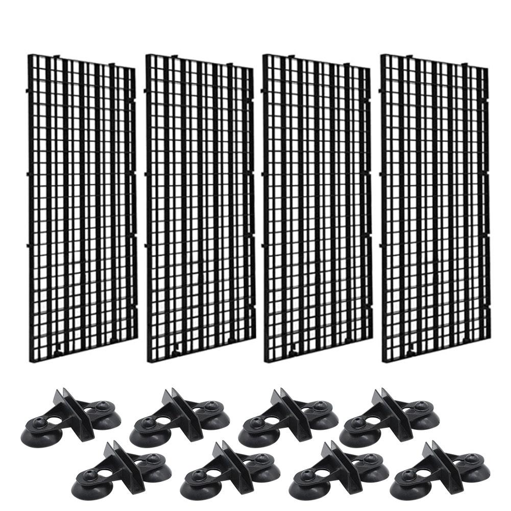 4 Pcs Aquarium Divider Tray Plastic Grid Aquarium Egg Crate Light Diffuser Fish Tank Divider With 8 Pcs Sucker Clip Cleaner