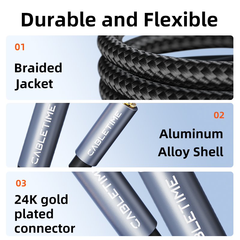 Cabletime 3.5mm a 6.35mm adaptador jack cabo aux para alto-falante amplificador de guitarra trs cabo de áudio jack 6.5mm a 3.5mm cabo de áudio