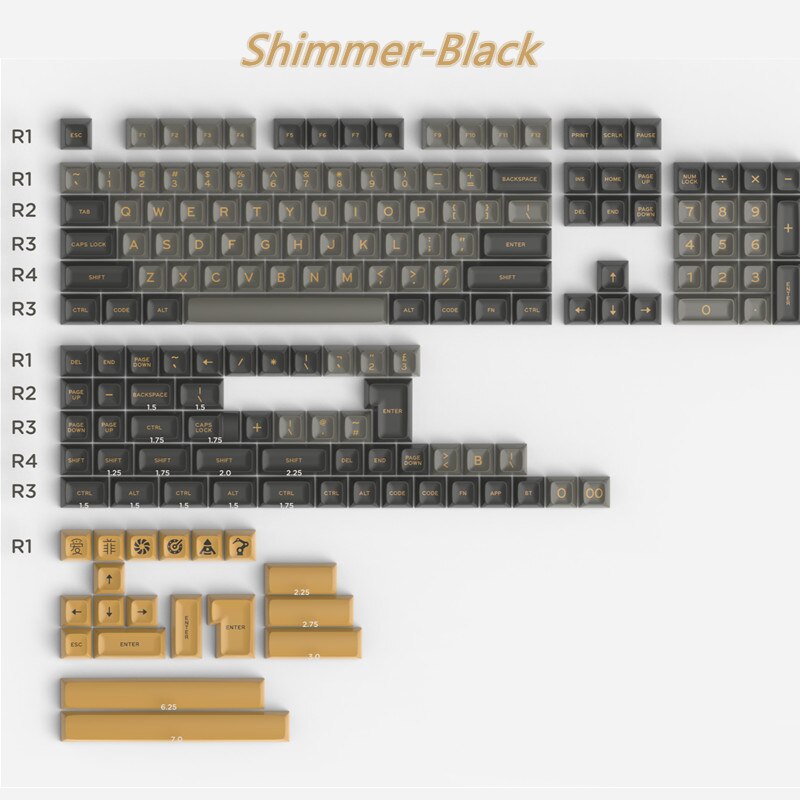 172 Keys MG Wahtsy/GMK Godspeed /Shimmer ABS Keycap SA Profile For DIY Mechanical Keyboards 6.25U 7U Spacebar Iso Enter Key: Shimmer Black-172