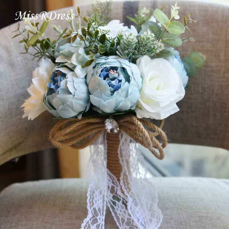 Missrdress buquê de casamento champanhe rendas buquês de noiva flores artificiais estilo rústico flores de casamento para casamento accessorie