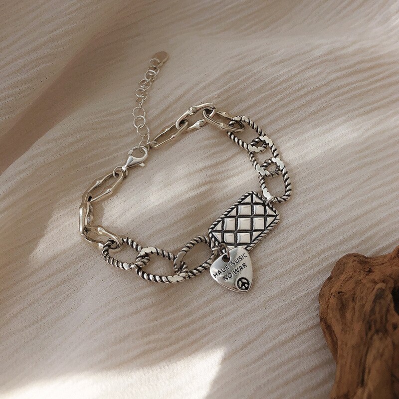 S925 Zilveren Armband Voor Vrouwen Koreaanse Vierkante Eenvoudige Retro Armband Sieraden