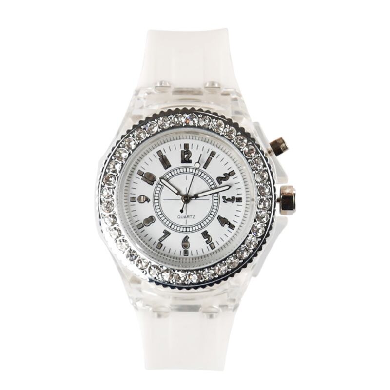 LED étanche rétro-éclairage cristal Quartz montre Flash lumineux cristal Quartz tendance montre-bracelet Sport montres 5 couleurs: W