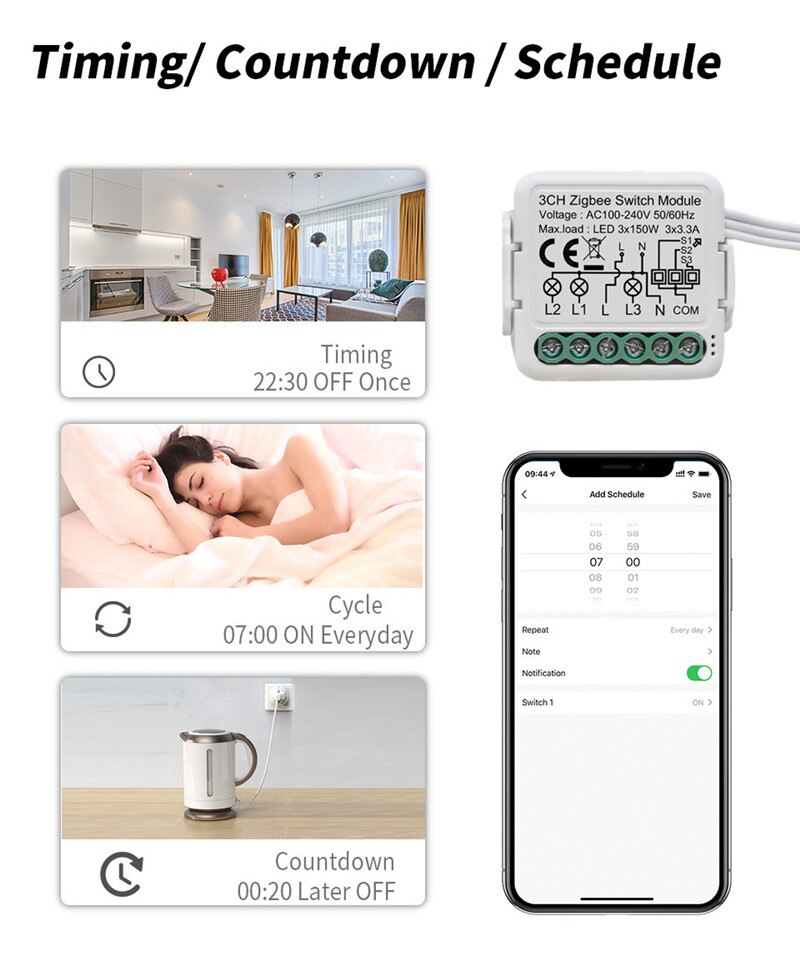 1/2/3 gang mini tuya zigbee inteligente módulo interruptor de luz vida inteligente/tuya app controle sem neutro/neutro