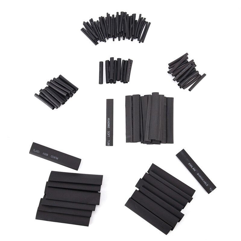 127Pcs/set Multi Style Black Useful Electric Tubings 2:1 Assortment Heat Shrink Tubing Tube Car Cable Sleeving Wrap Wire Kit