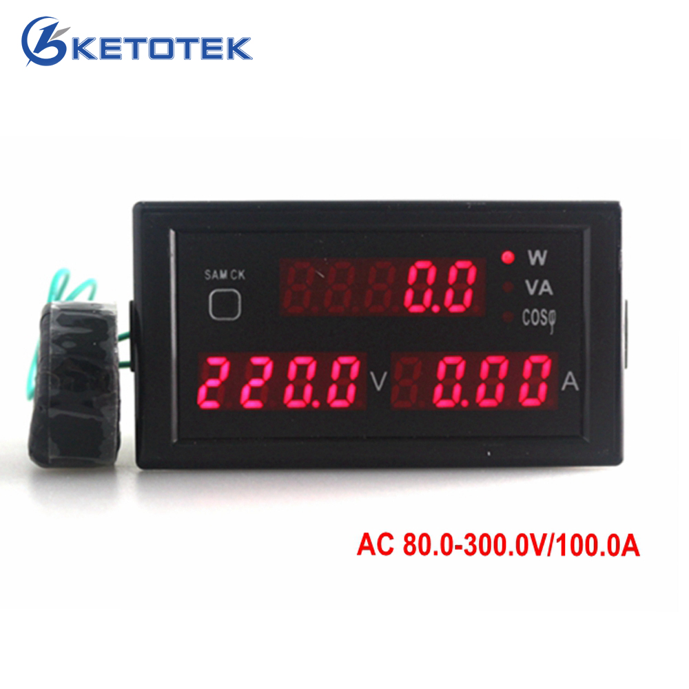 Ac 80-300V 0-100A Voltage Amp Power Meter Monitor Met Rode Led Display Ampere Volt Actieve Schijnbaar Vermogen power Factor Ct