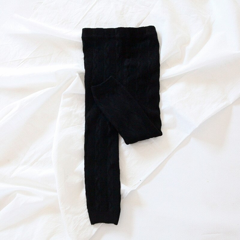Bomulds leggings til børn med strikkede vævede striber, der passer til varme og behagelige søde bukser til 1-6- årige piger: Sort / 4-6t