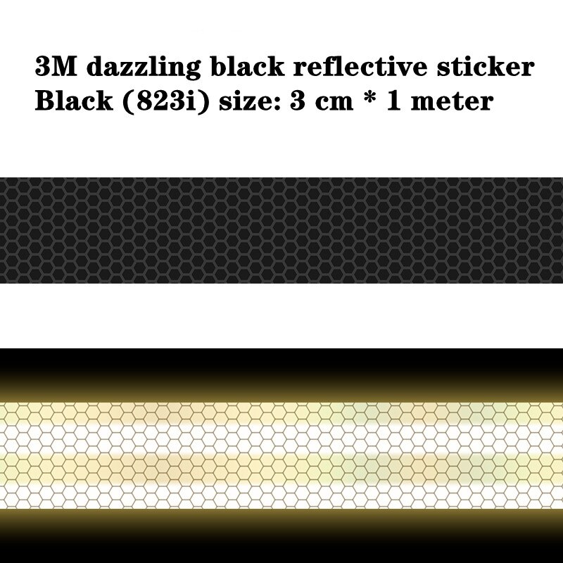 Cinta reflectante negra de 3M, pegatina adhesiva de grado de diamante, de seguridad, cinta de advertencia para bicicleta, automóviles, motocicleta, estilo de coche: 3cmX1M