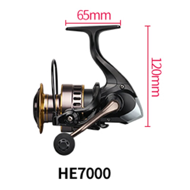 Carrete de pesca HE7000 5,2: 1 de Metal de alta velocidad, bobina giratoria, máxima resistencia, 10kg, para pesca al aire libre, grande: HE-7000