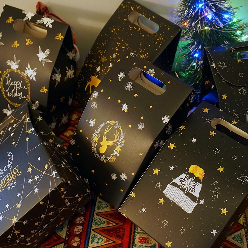 5 Stks/set Kerst Geschenkdoos Night Sky Herten Papieren Zak Chocolade Biscuit Bonbondoos Kerst Decoratie Bag