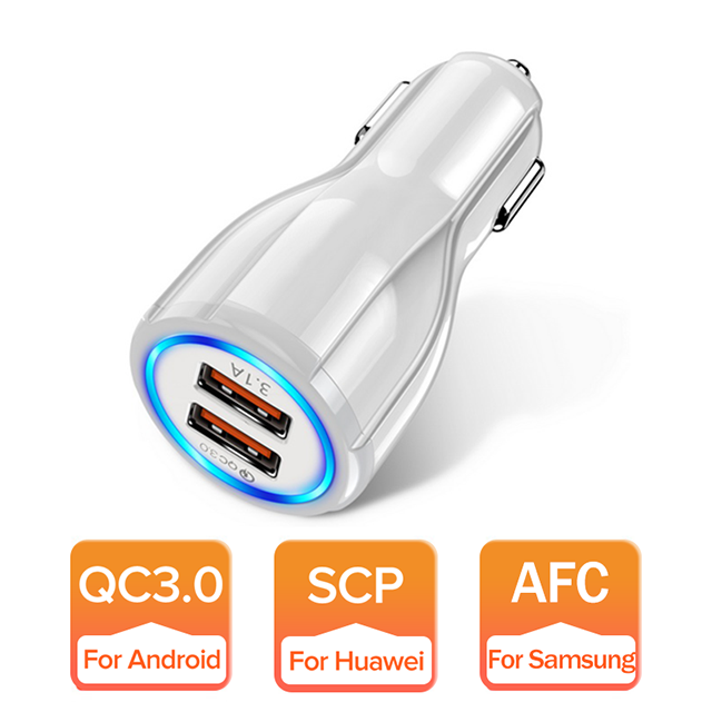 GETIHU – chargeur de téléphone de voiture 18W avec double adaptateur USB LED, charge rapide, pour iPhone 12 11 Pro X XR 6 7 8 Samsung Xiaomi Mi Redmi Huawei: QC 18W White