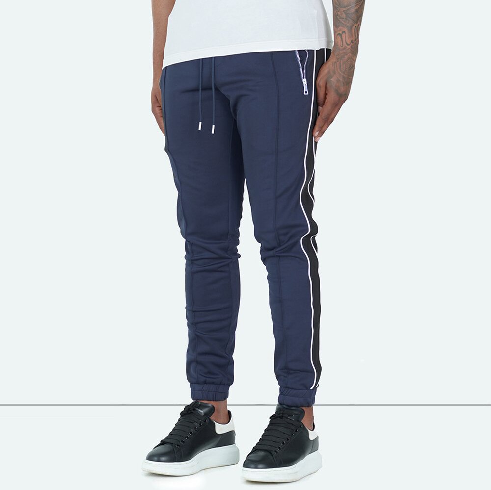 Pantalones informales a rayas para hombre, pantalón de chándal entallado, sólido, chándal, ropa de calle, pantalones deportivos tipo Jogger: XL / Azul