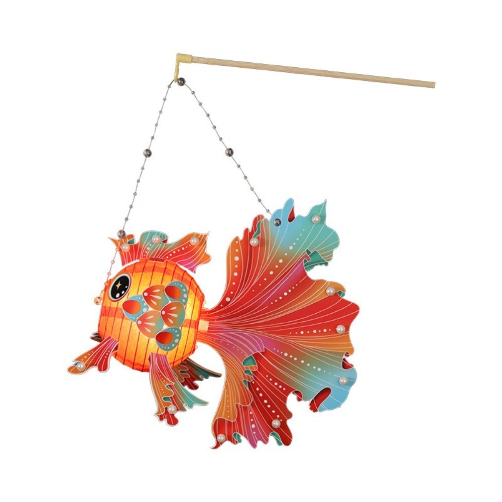 Lampion w stylu chińprzejrzeć z rybą złotą, świecący, ręcznie robiony lampion na Świędo Środka Jesieni, rękodzieło DIY, papierowy świecący lampion robić ręki na imprezę.: Fluorescencji Żółty