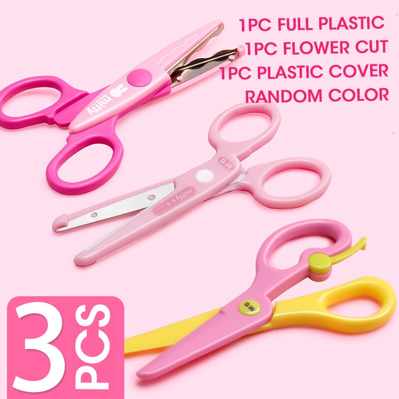 M&G SAFE Plastic Kids Scissors Children Flower Cutting Mini Andstal Paper Scissor Folding Craft Scissor for School Supplies: 3 Mix C