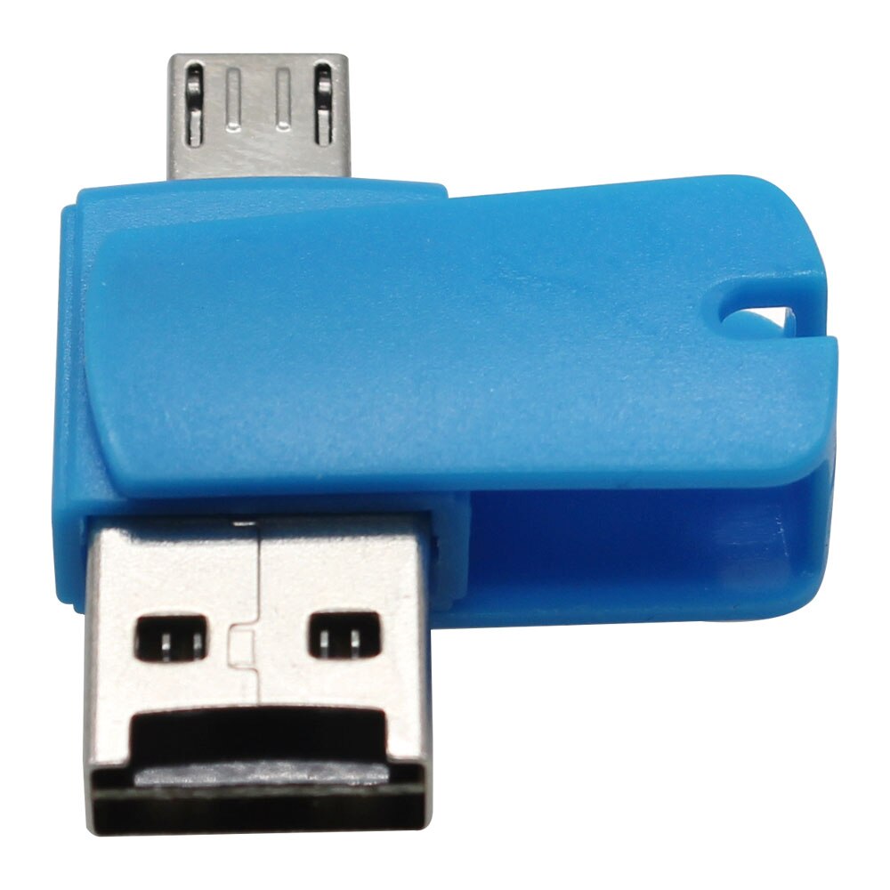 2 in 1 USB 2.0 en TF/Micro Female naar Micro USB Male OTG Kaartlezer Adapter Blauw