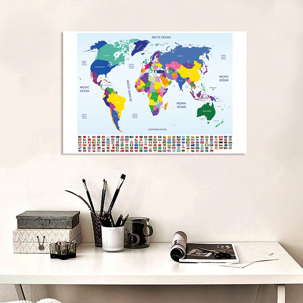 150*100cm The World Map with National Flags Vintag... – Vicedeal