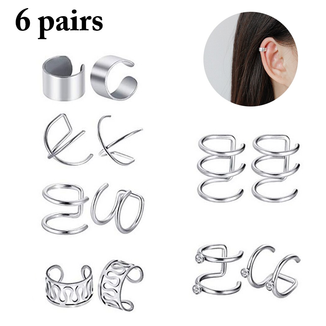 6pcs/set Ear Cuff For Women Girl Trendy Round Small Clip Earrings NO Piercing Gold Metal Wedding Jewelry Bijoux: Silver Plated