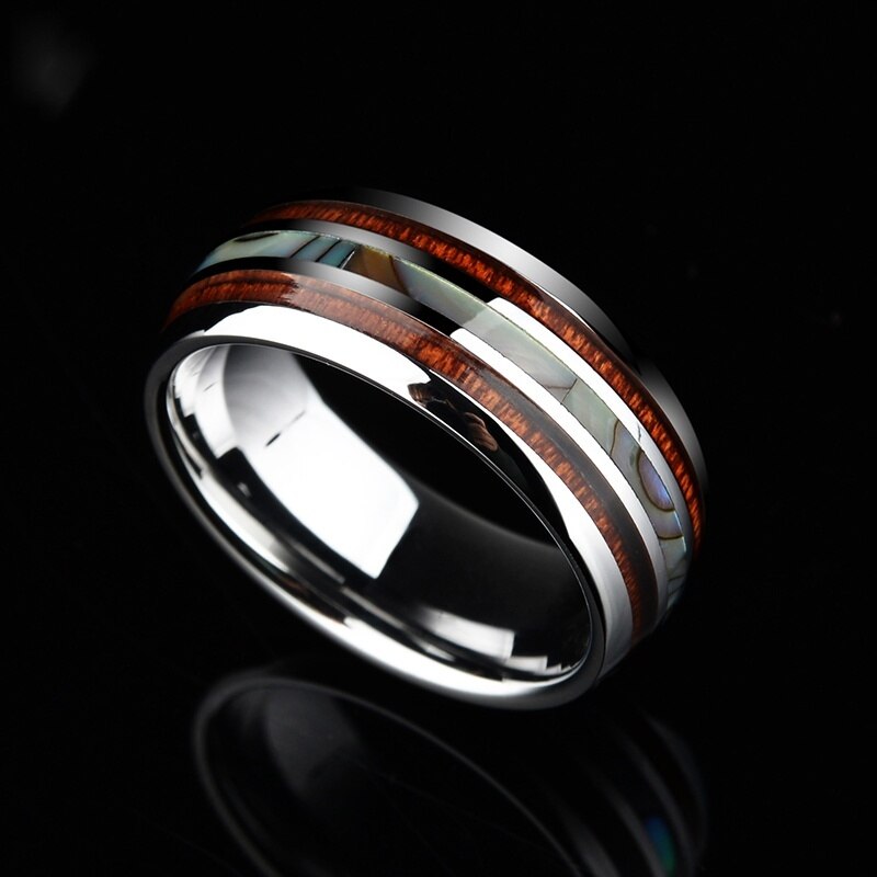 8mm nuovi anelli da uomo anello di personalità intarsiato in legno Abalone Shell anniversario di matrimonio anello di moda per gioielli da uomo