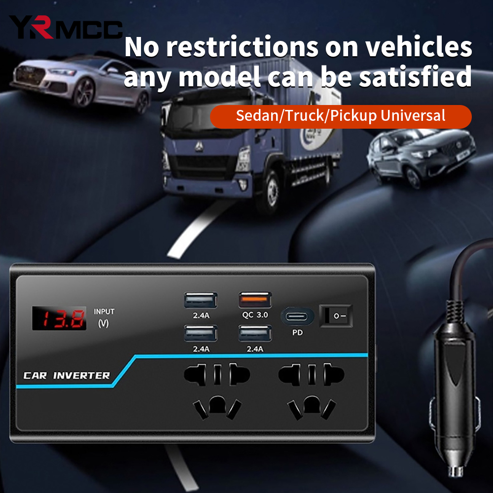 8-poorts 200W auto dubbele spanning auto-omvormer zware auto-energie met snel opladen voor camper kamperen off-grid reizen auto-accessoires