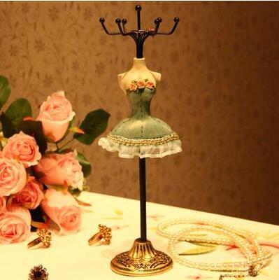 Grøn 25*6cm blondekjole prinsesse pailletter kjole mannequin øreringe halskæde stativ display holder ring opbevaring smykker rack 1pc c549
