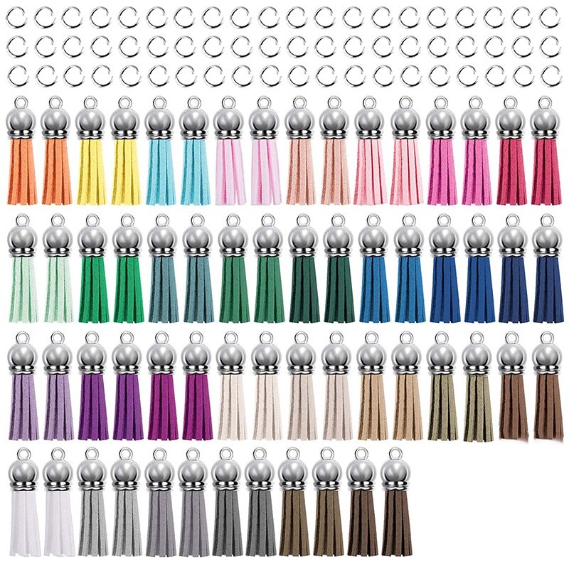 Kit de borlas para llavero, borla de cuero, dijes y anillos para hacer joyas, llaveros, pulseras y manualidades DIY, 120 Uds.